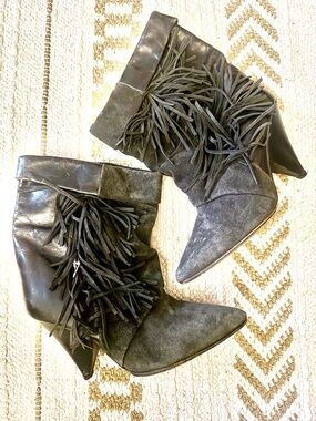 Isabel Marant pour H&M Black Leather & Suede Fringe Heels